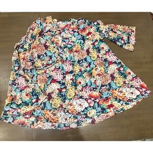 Umgee Women's Floral 3/4 Bell Sleeve Keyhole Top Boho Flowy Lightweight XL